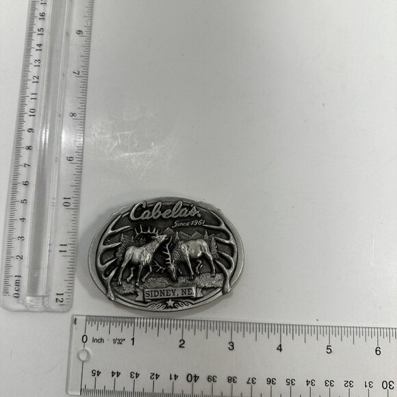 Cabelas Belt Buckle Elk Antlers Sidney Nebraska Belts Buckles Vtg Hunting - Picture 2 of 5